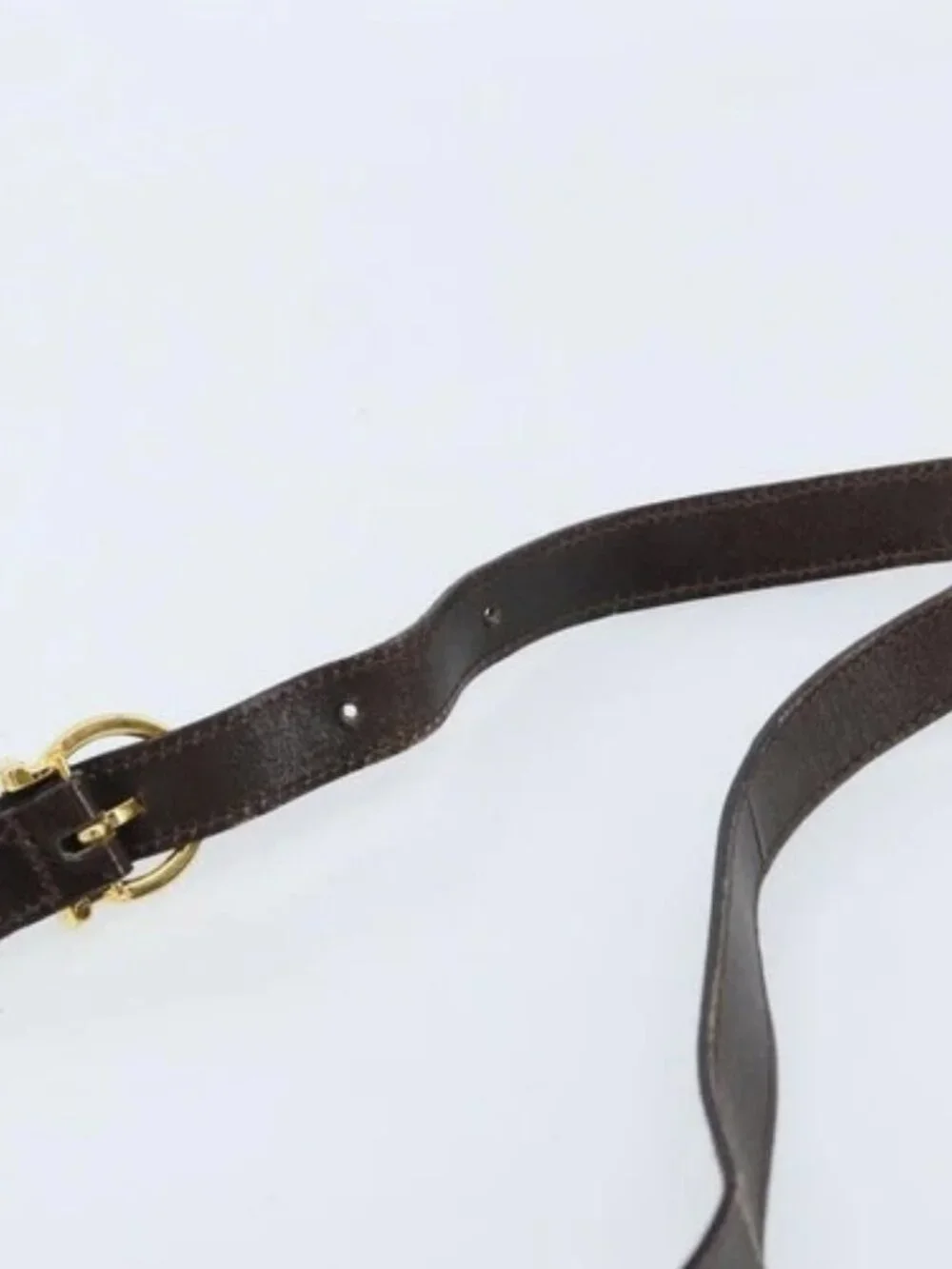 Salvatore Ferragamo Gancini Shoulder Bag Leather Dark Brown Gold Auth LNZ544